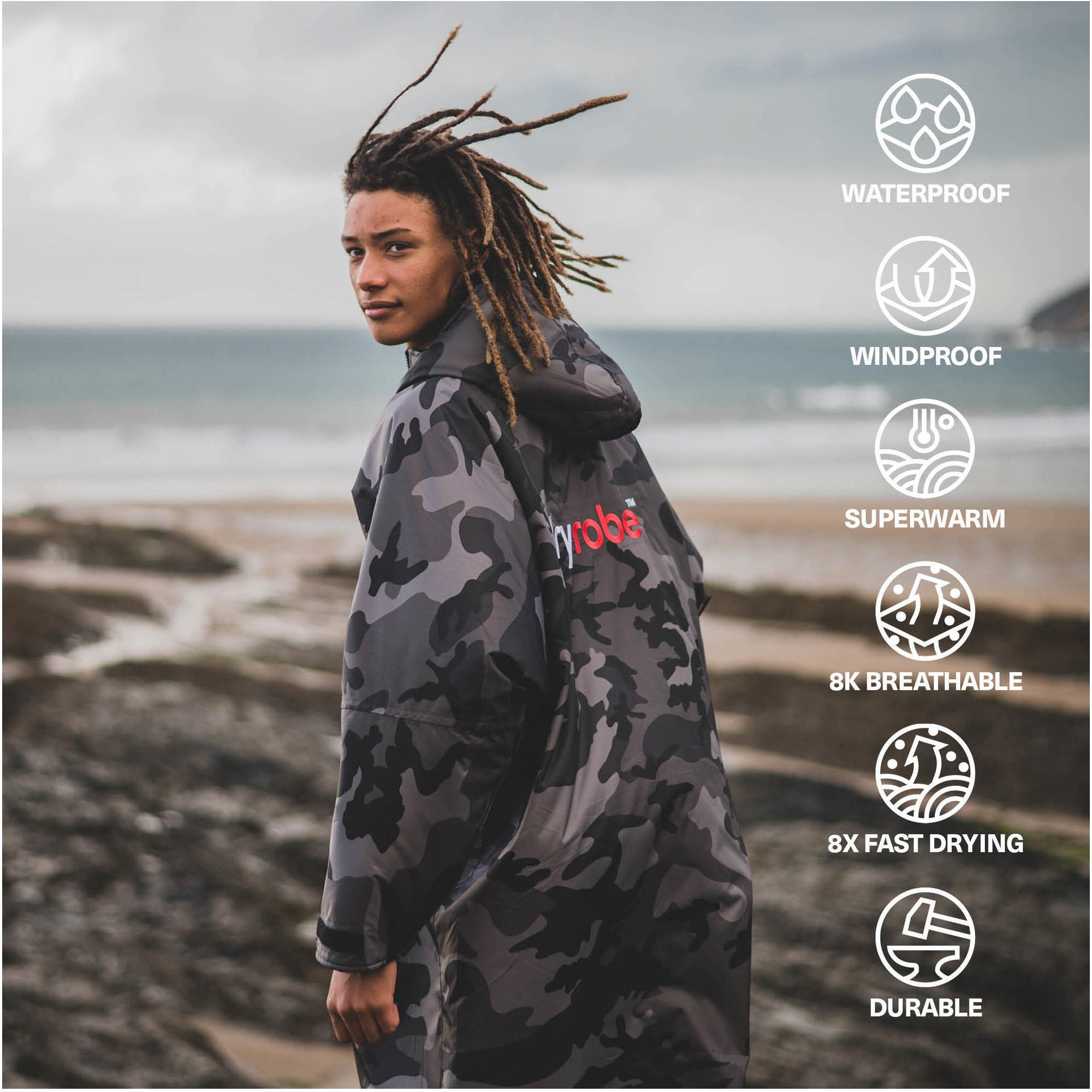 2026 Dryrobe Advance Long Sleeve Changing Robe DALSV3 - Black Camo